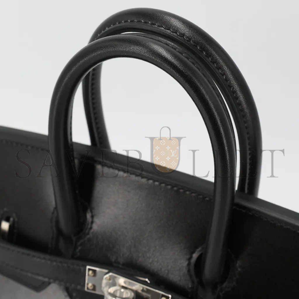 HERMÈS MASTER BIRKIN 25 BOX LEATHER BLACK SILVER BUCKLE H029283CK86 (25*20*13cm)